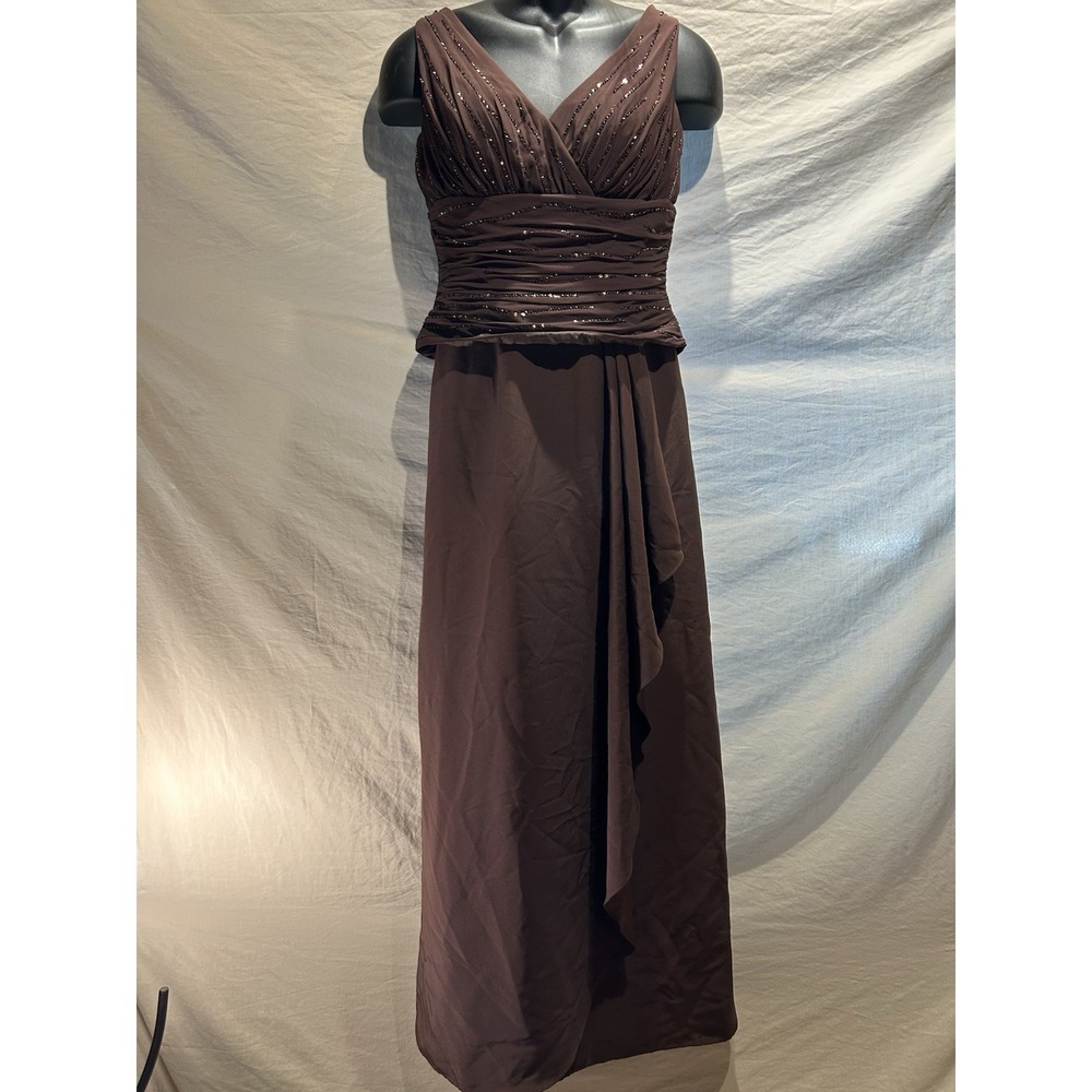 Davids Bridal Womens Brown Ruched Sequin Formal Gown Bridesmaid Dress Size 6